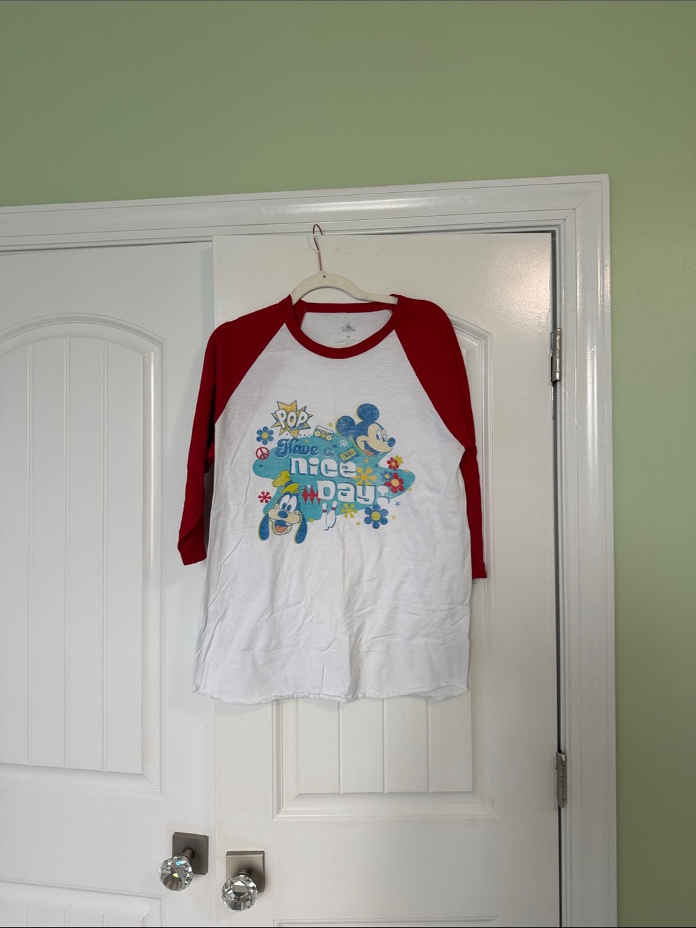 Disney White Raglan Tee with Red Sleeves - "Have a Nice Day"
